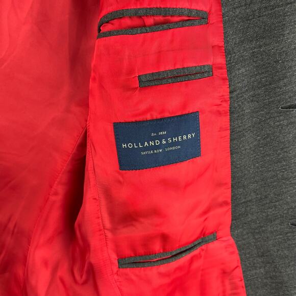 Holland & Sherry Blazer Mens Size 42R Gray Two-Button Merino Wool Red Lining - Picture 5 of 10